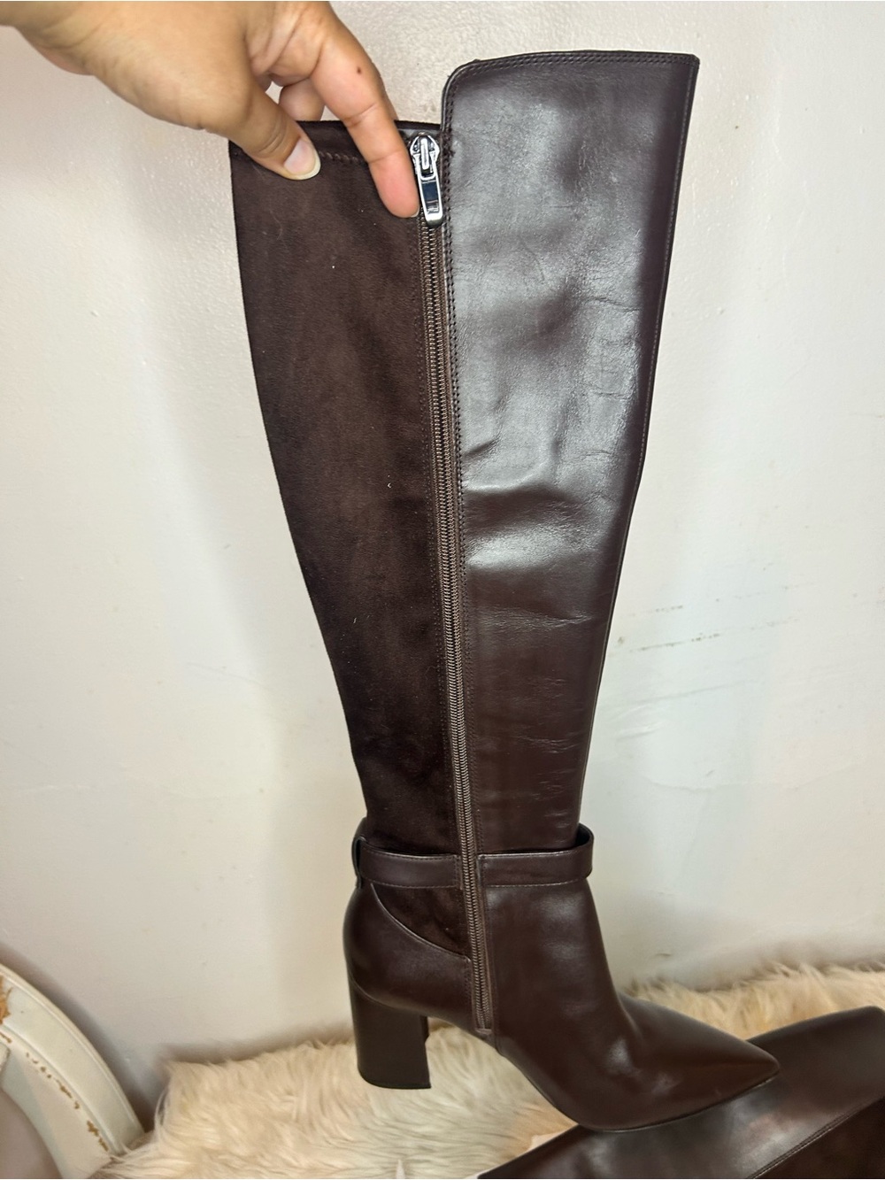 Nine West Dark Brown Over-the-Knee Pointed Toe Block Heel Boots - Picture 4 of 7